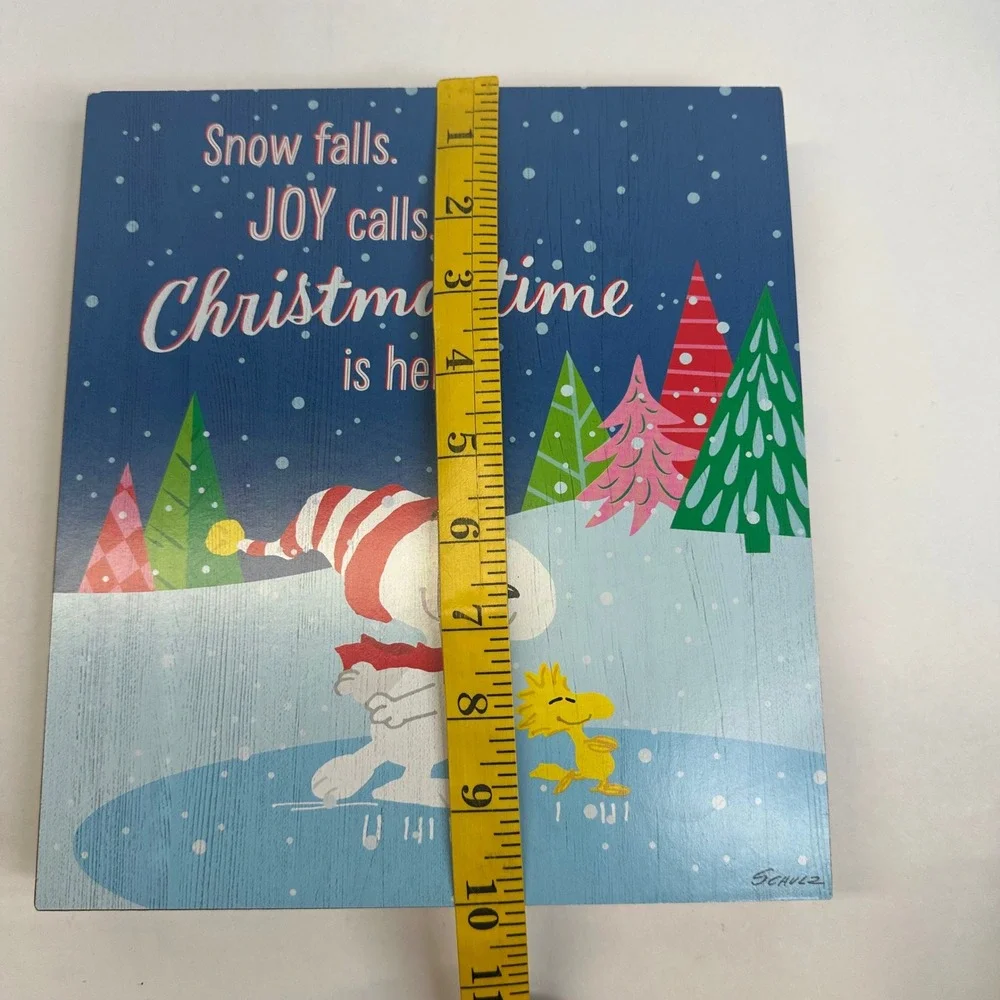 Hallmark Peanuts Snoopy Woodstock Christmas Wood Block Sign 9.5x11 Ice Skating